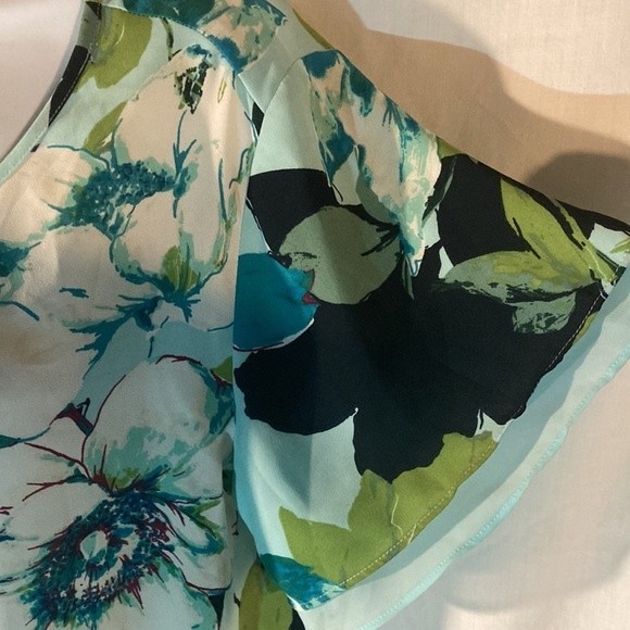 51-9 VAN HEUSEN blue green multicolor butterfly sleeve floral top L - Picture 4 of 8